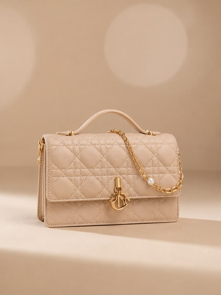 Quilted Beige Top Handle Bag